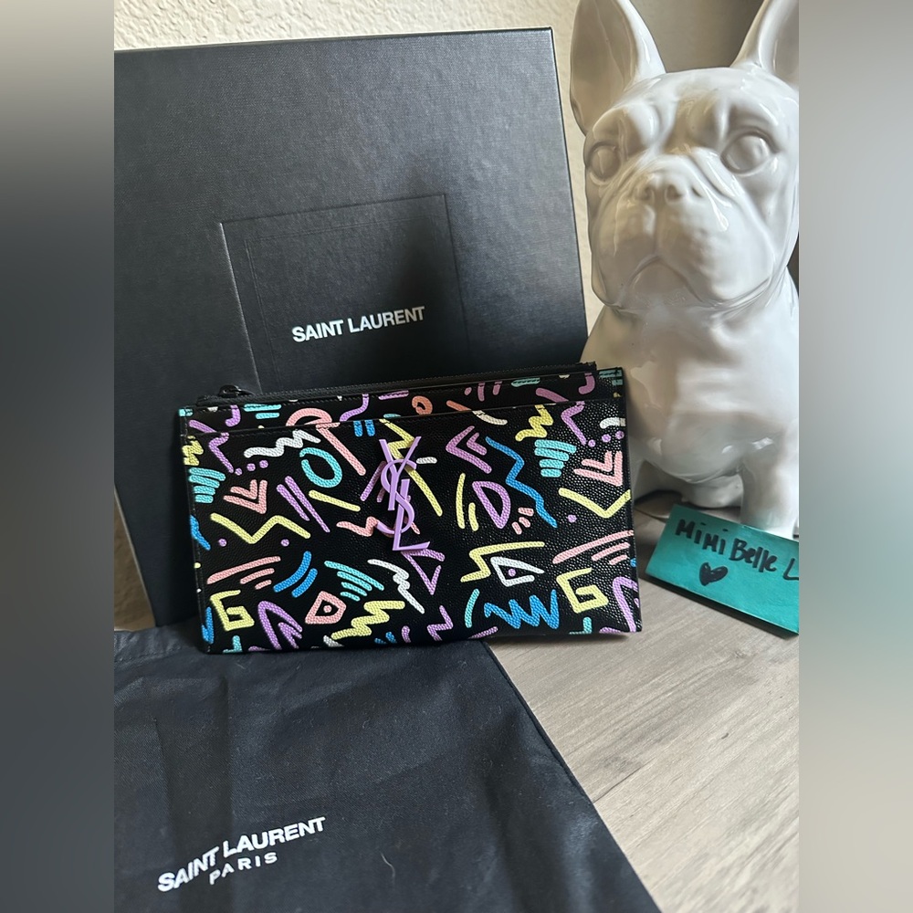 Saint Laurent YSL Graphic Print Zip Bill Pouch Clutch